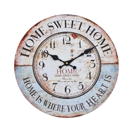 Wanduhr - Home Sweet Home - Holz Küchenuhr mit großem Ziffernblatt aus MDF, Retro Uhr im angesagtem Shabby Chic Design mit leisem Quarz-Uhrwerk, Ø: 32 cm - 1