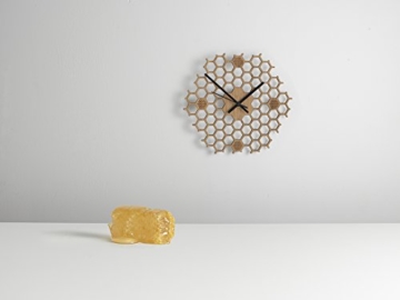 Wanduhr in offener Bienenwaben-Form - Kreatives und modernes Design aus  Bambus/Holz - Leise ohne Ticken - Sechseckig mit offenem Rand - 6