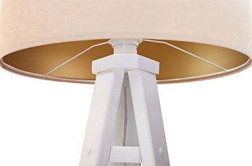 Dreibein Stehleuchte Stehlampe Jalua F Velours creme & gold Holzstativ in weiß H: 140cm 10756 - 2