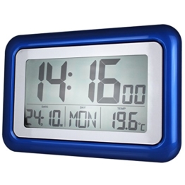 Funkwanduhr mit großer LCD-Anzeige und Standfuß - Tischuhr - digitale Wanduhr - blau - 1