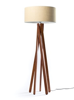 Hochwertige Design Stehlampe Tripod mit gewebtem Stoffschirm in beige und Stativ/Gestell aus dunklem Holz Echtholz Nussbaum | H= 160cm | Stehleuchte | Handgefertigte Leuchte - 1