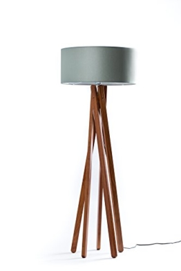 Hochwertige Design Stehlampe Tripod mit Stoffschirm in grau und Stativ/Gestell aus dunklem Holz Echtholz Nussbaum | H= 160cm | Stehleuchte | Natur | Handgefertigte Leuchte - 1