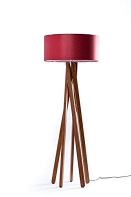 Hochwertige Design Stehlampe Tripod mit Stoffschirm in rot und Stativ/Gestell aus Holz Echtholz Nussbaum | H= 160cm | Stehleuchte | Natur | Handgefertigte Leuchte - 1