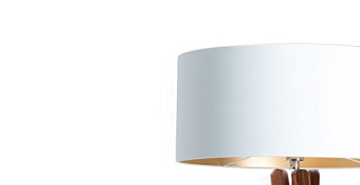 Hochwertige Design Stehlampe Tripod mit Textil Schirm in Weiß Gold und Stativ/Gestell aus dunklem Holz Echtholz Nussbaum | H= 160cm | Stehleuchte | Handgefertigte Leuchte - 2