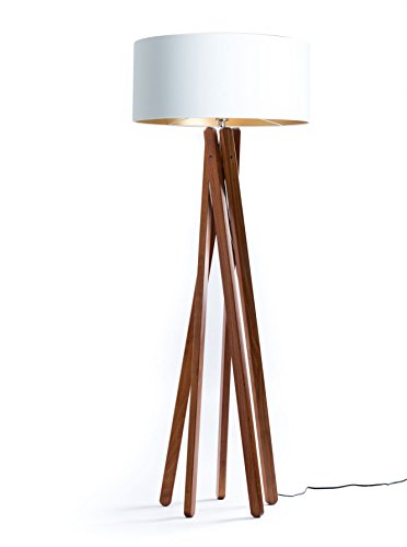 Hochwertige Design Stehlampe Tripod mit Textil Schirm in Weiß Gold und Stativ/Gestell aus dunklem Holz Echtholz Nussbaum | H= 160cm | Stehleuchte | Handgefertigte Leuchte - 1 Hochwertige Design Stehlampe Tripod mit Textil Schirm in Weiß Gold und Stativ/Gestell aus dunklem Holz Echtholz Nussbaum | H= 160cm | Stehleuchte | Handgefertigte Leuchte - 1