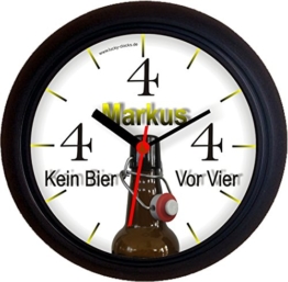 Lucky Clocks Bieruhr KEIN BIER VOR VIER 4 FLASCHE lustige originelle Wanduhr für Bierfans für jeden Anlass mit jeder Beschriftung und jedem Vornamen Namen erhältlich auch ganz neutral - 1