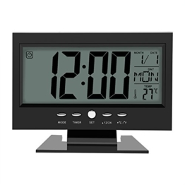 Multifunktions Klangsteuerung Große LCD Digitaluhr Tisch Schreibtisch Wecker mit Zeit Kalender Woche Temperaturanzeige Snooze Uhren(Schwarz) - 1