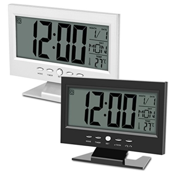 Multifunktions Klangsteuerung Große LCD Digitaluhr Tisch Schreibtisch Wecker mit Zeit Kalender Woche Temperaturanzeige Snooze Uhren(Schwarz) - 9