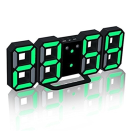 TRADE® LED Elektronische Wanduhr, Digital 3D LED Tabelle Wecker 24/12 Stundenanzeige Kunststoff Wecker Snooze Uhr Helligkeit automatisch einstellen (Schwarz, Grün) - 1