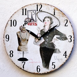 Uhr Wanduhr Küchenuhr weiß schwarz Wandbild Paris Nostalgie antik Shabby Deko - 1