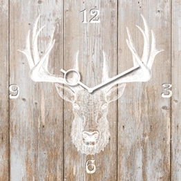 Wanduhr aus Glas, Deer Head on Wood, Hirschkopf auf Holz, hellbraun, 30x30 cm von Eurographics - 1