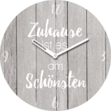 Wanduhr aus Glas mit Tischaufsteller, Spruch: Zuhause ist es am Schönsten, Holzoptik grau, 20x20 cm von Eurographics - 1