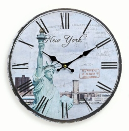 Wanduhr aus Holz 29cm - Motiv: Amerika USA New York Freiheitsstatue - Küchenuhr Uhr römische Ziffern Quartzuhr - 1