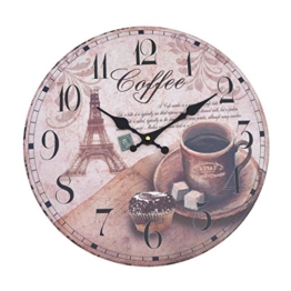 Wanduhr - Coffee - Holz Küchenuhr mit großem Ziffernblatt aus MDF, Retro Uhr im angesagtem Shabby Chic Design mit leisem Quarz-Uhrwerk, Ø: 32 cm - 1