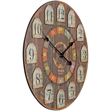 WOHNLING Deko Vintage Wanduhr XXL Ø 60 cm France Holz bunt | Große Uhr rustikal Dekouhr rund | Design Retro Küchenuhr für Küche & Wohnzimmer - 5