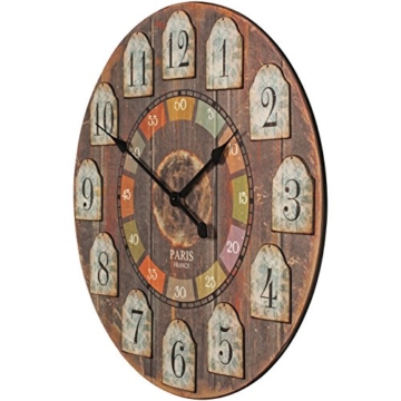 WOHNLING Deko Vintage Wanduhr XXL Ø 60 cm France Holz bunt | Große Uhr rustikal Dekouhr rund | Design Retro Küchenuhr für Küche & Wohnzimmer - 6