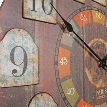 WOHNLING Deko Vintage Wanduhr XXL Ø 60 cm France Holz bunt | Große Uhr rustikal Dekouhr rund | Design Retro Küchenuhr für Küche & Wohnzimmer - 7