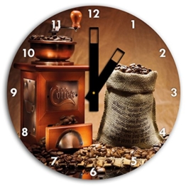 alte Kaffeemühle Bild auf Wanduhr mit schwarzen stumpfen Zeigern und Ziffernblatt, Durchmesser 30cm, perfekte Dekoration für Ihr Zuhause, Super Geschenkidee für groß und klein - 1