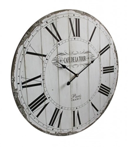 Wanduhr weiß Holz Vintage Retro Uhr Landhaus Shabby Chic antik look groß Paris - 1