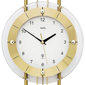 AMS. design Pendel-Wanduhr (Funkuhr), modern mit Mineralglas und Metall, golden - 2