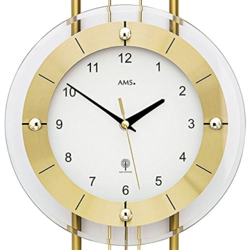 AMS. design Pendel-Wanduhr (Funkuhr), modern mit Mineralglas und Metall, golden - 2