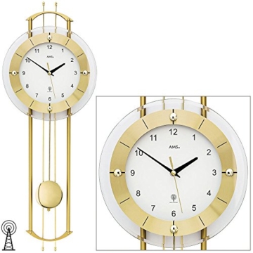AMS. design Pendel-Wanduhr (Funkuhr), modern mit Mineralglas und Metall, golden - 3