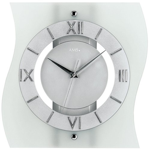 AMS Glas Funk-Wanduhr modern, analoge Designer-Uhr mit römischen