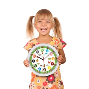 Cander Berlin MNU 1330 Kinderwanduhr (Ø) 30,5 cm Kinder Wanduhr mit lautlosem Uhrenwerk und farbenfrohen Tieren - Ablesen der Uhrzeit lernen - 3