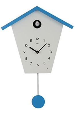 Cuco Clock Kuckucksuhr "Schwarzwaldhaus" mit Pendel Wanduhr Design modern Pendeluhr Kuckuck Uhr Holz Zeit Nachtruhe Chronometer Weiß/ Blau STK - 1