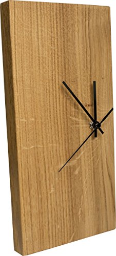 Funk-Wanduhr Eiche Massiv | Echt-Holz Uhr als Standuhr & Tisch-Uhr verwendbar | schlicht & modern - 1