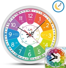 Funtini Kinderuhr-Set lautlos | Wanduhr Ø30cm mit Spielzeug-Lernuhr zum Uhr lesen lernen | Kinderwanduhr groß und bunt für Jungen & Mädchen | Kinderzimmer Uhren-Set ohne Ticken - 1