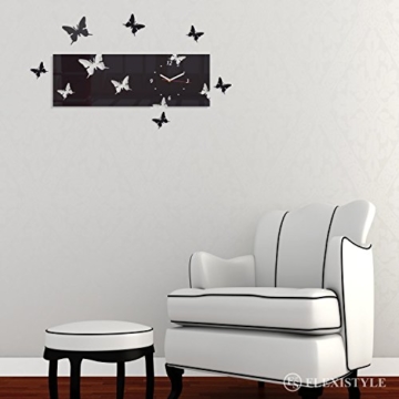 Große moderne Wanduhr Schmetterling Schwarz Querformat 20 x 60 cm, 3d DIY, Wohnzimmer, Schlafzimmer, Kinderzimmer - 3