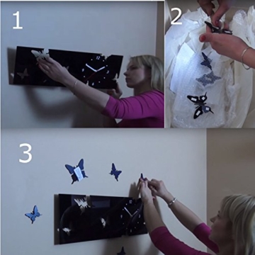 Große moderne Wanduhr Schmetterling Schwarz Querformat 20 x 60 cm, 3d DIY, Wohnzimmer, Schlafzimmer, Kinderzimmer - 5