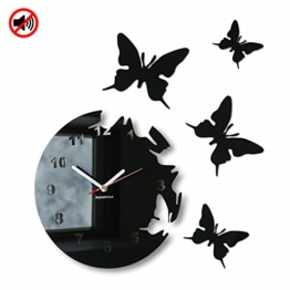 Große moderne Wanduhr Schmetterling Schwarz rund 30cm, 3d DIY, Wohnzimmer, Schlafzimmer, Kinderzimmer - 1