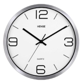 Hense 30,5 cm Modern Elegant Stilvoll Silent Nicht Metall Runde Wanduhr, einfach Creative Wanduhr für Wohnzimmer Schlafzimmer Büro Küche, betrieben von Akku HW56, metall, Silver Frame with White Dial, 11.8 *11.8 * 1.8(in) - 1