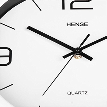 Hense 30,5 cm Modern Elegant Stilvoll Silent Nicht Metall Runde Wanduhr, einfach Creative Wanduhr für Wohnzimmer Schlafzimmer Büro Küche, betrieben von Akku HW56, metall, Silver Frame with White Dial, 11.8 *11.8 * 1.8(in) - 2