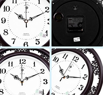 KKLOCK Wanduhr Uhr Wanduhren Lautlos für Wohnzimmer Büro Schlafzimmer Küche Kinderzimmer Mini Einfache AA Batterie Ø35cm Runde Retro Nostalgie mit Ziffern Cartoon Uhren [Enthält keine Batterie] (Schwarz) - 3