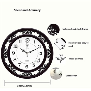 KKLOCK Wanduhr Uhr Wanduhren Lautlos für Wohnzimmer Büro Schlafzimmer Küche Kinderzimmer Mini Einfache AA Batterie Ø35cm Runde Retro Nostalgie mit Ziffern Cartoon Uhren [Enthält keine Batterie] (Schwarz) - 4