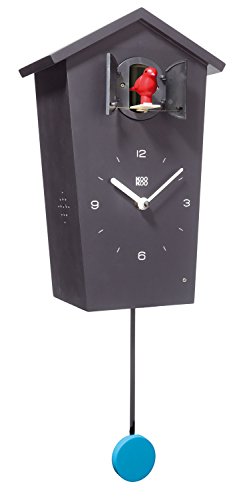 KOOKOO BirdHouse Schwarz Wanduhr mit 12 natürlichen Vögelstimmen aus der Natur oder Kuckucksuhr moderne design Singvögel Uhr mit Pendel - 1