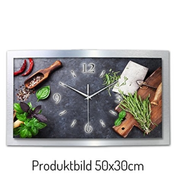 Kräuter Küche Wanduhr 3D XXL Designer leise Funk Motiv Funkuhr Wandbild modernes Design WAA063FL Kreative Feder (50x30cm) - 2