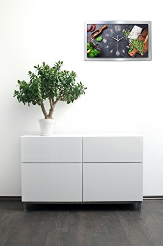 Kräuter Küche Wanduhr 3D XXL Designer leise Funk Motiv Funkuhr Wandbild modernes Design WAA063FL Kreative Feder (50x30cm) - 4