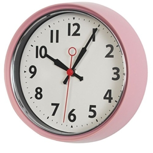 LS Design XL edle nostalgische Metall Wanduhr Küchenuhr Bürouhr Retro Look Vintage Rosa Pink 21cm rund - 2