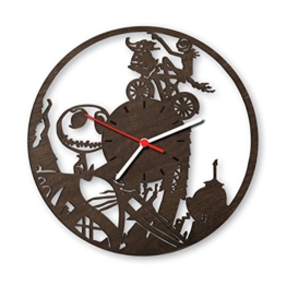 Nightmare before Christmas Wanduhr aus Eichen-Holz geräuchert Made in Germany | Design Uhr aus Echtholz | Wand-Deko aus Eiche geräuchert | Originelle Wand-Uhr | Moderne Wand-Uhr im Skyline Design | Wand-Dekoration aus Natur-Holz - 1