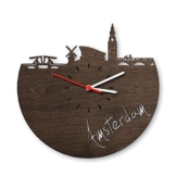 Skyline Amsterdam Wanduhr aus Eichen-Holz geräuchert Made in Germany | Design Uhr aus Echtholz | Wand-Deko aus Eiche geräuchert | Originelle Wand-Uhr | Moderne Wand-Uhr im Skyline Design | Wand-Dekoration aus Natur-Holz - 1