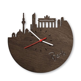 Skyline Berlin Wanduhr aus Eichen-Holz geräuchert Made in Germany | Design Uhr aus Echtholz | Wand-Deko aus Eiche geräuchert | Originelle Wand-Uhr | Moderne Wand-Uhr im Skyline Design | Wand-Dekoration aus Natur-Holz - 1