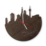 Skyline Düsseldorf Wanduhr aus Eichen-Holz geräuchert Made in Germany | Design Uhr aus Echtholz | Wand-Deko aus Eiche geräuchert | Originelle Wand-Uhr | Moderne Wand-Uhr im Skyline Design | Wand-Dekoration aus Natur-Holz - 1