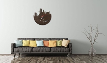 Skyline Hamburg Wanduhr aus Eichen-Holz geräuchert Made in Germany | Design Uhr aus Echtholz | Wand-Deko aus Eiche geräuchert | Originelle Wand-Uhr | Moderne Wand-Uhr im Skyline Design | Wand-Dekoration aus Natur-Holz - 2