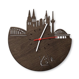 Skyline Köln Wanduhr aus Eichen-Holz geräuchert Made in Germany Design Uhr aus Echtholz Wand-Deko aus Eiche geräuchert Originelle Wand-Uhr Moderne Wand-Uhr im Skyline Design Wand-Dekoration aus Natur-Holz - 1