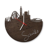 Skyline Schalke Wanduhr aus Eichen-Holz geräuchert Made in Germany Design Uhr aus Echtholz Wand-Deko aus Eiche geräuchert Originelle Wand-Uhr Moderne Wand-Uhr im Skyline Design Wand-Dekoration aus Natur-Holz - 1