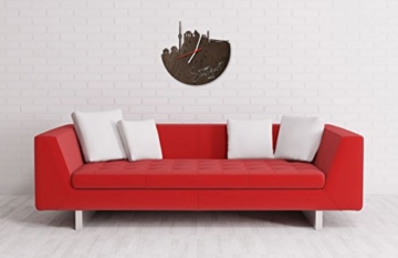 Skyline Stuttgart Wanduhr aus Eichen-Holz geräuchert Made in Germany | Design Uhr aus Echtholz | Wand-Deko aus Eiche geräuchert | Originelle Wand-Uhr | Moderne Wand-Uhr im Skyline Design | Wand-Dekoration aus Natur-Holz - 2